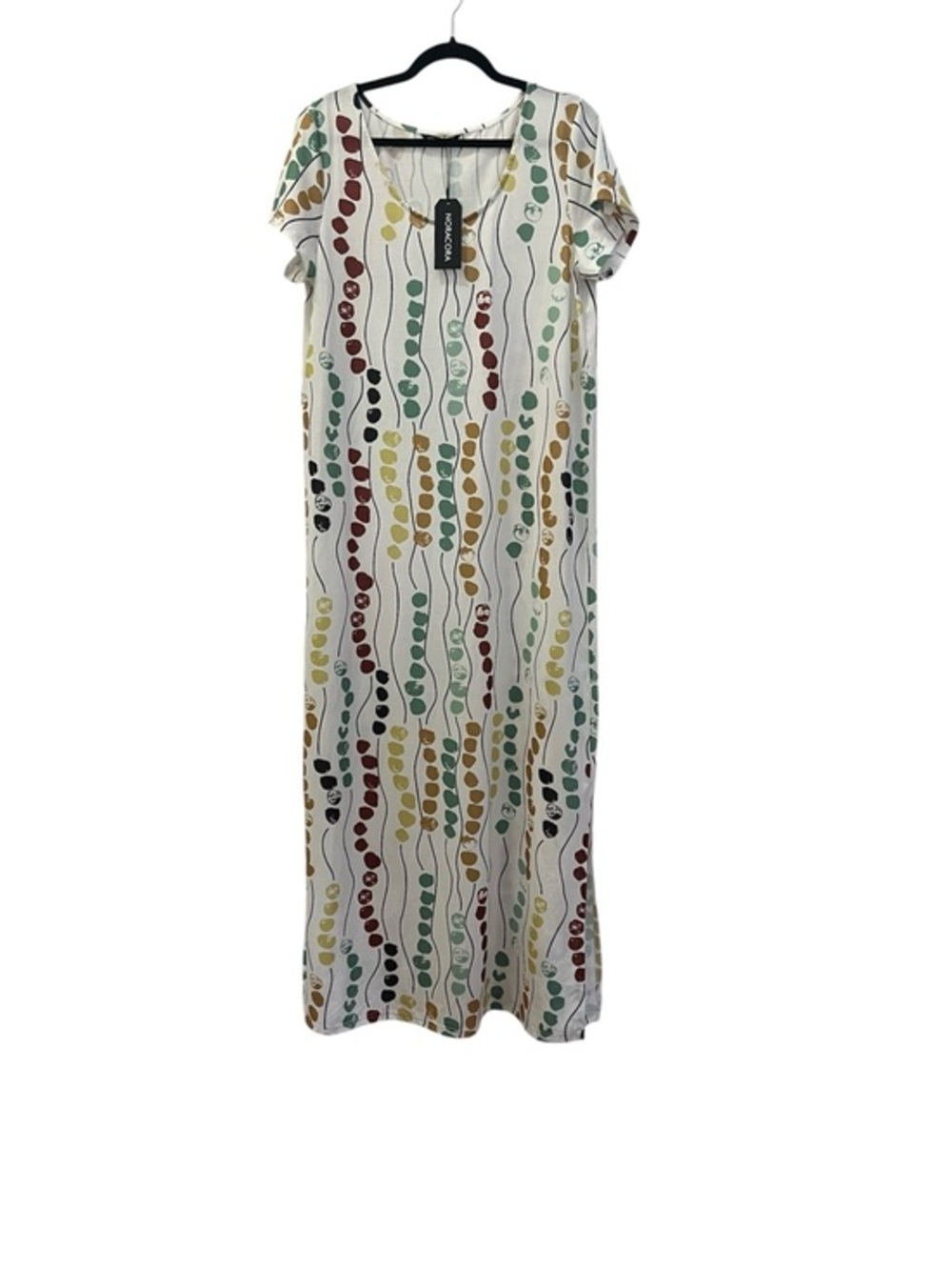 White Multicolor Dots & Stripes Printed T-Shirt Dress Maxi Dress S